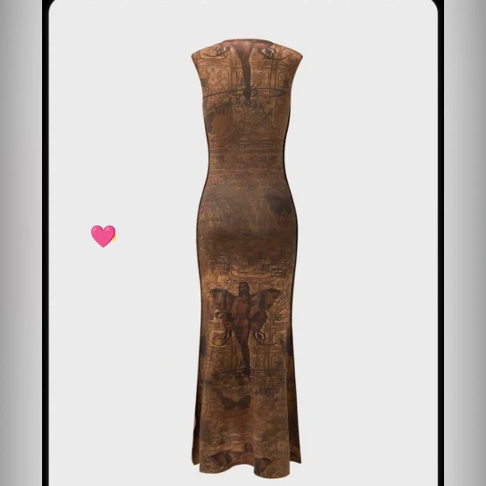 KOLLYY Y2K Long Bodycon Dress With Cut Out Chest Detail Women Size Large Brown - Picture 2 of 6